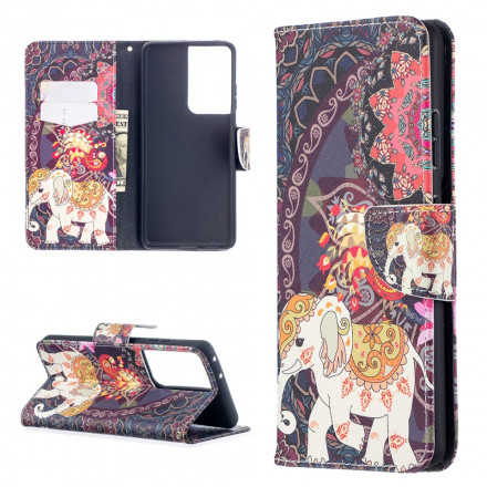 Housse Samsung Galaxy S21 Ultra 5G Mandala Éléphants Ethniques Housse Samsung Galaxy S21 Ultra 5G Mandala Éléphants Ethniques