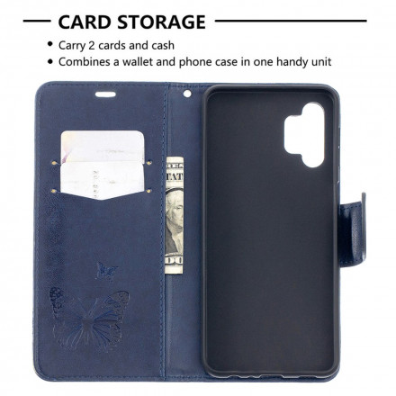 Housse Samsung Galaxy A32 5G Les Papillons en Vol avec Lanière