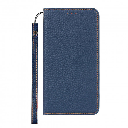 Flip Cover Google Pixel 4a Cuir Litchi Véritable à Lanière