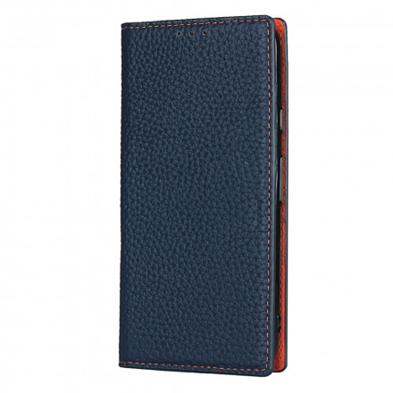 Flip Cover Google Pixel 4a Cuir Litchi Véritable à Lanière