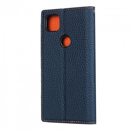 Flip Cover Google Pixel 4a Cuir Litchi Véritable à Lanière