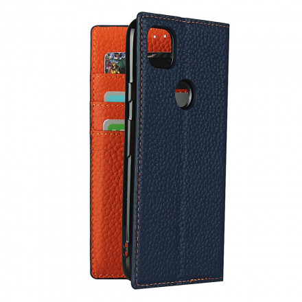 Flip Cover Google Pixel 4a Cuir Litchi Véritable à Lanière