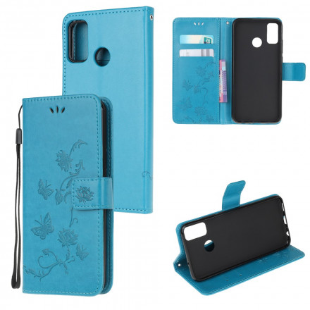 Housse Moto G50 Papillons et Fleurs à Lanière