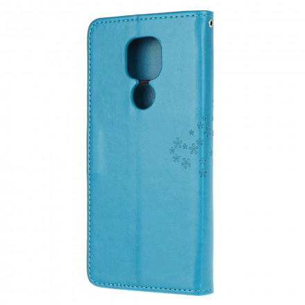 Housse Moto G9 Play Papillons et Fleurs à Lanière