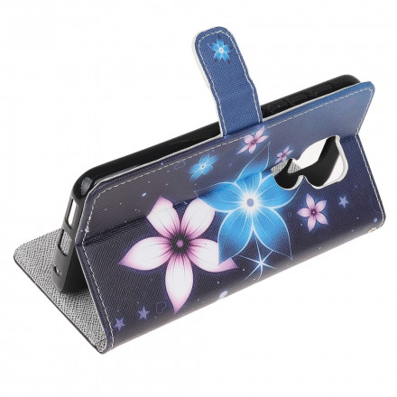 Housse Moto G9 Play Fleurs Lunaires à Lanière Housse Moto G9 Play Fleurs Lunaires à Lanière
