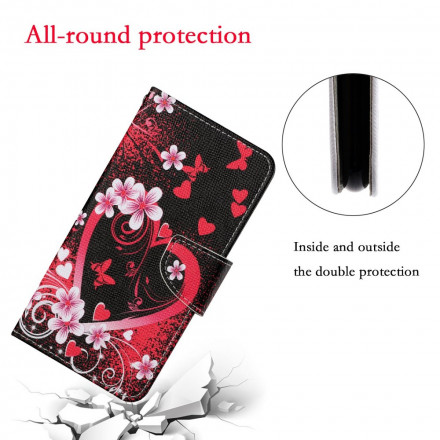 Housse Samsung Galaxy A22 5G Fleurs et Coeurs avec Lanière Housse Samsung Galaxy A22 5G Fleurs et Coeurs avec Lanière