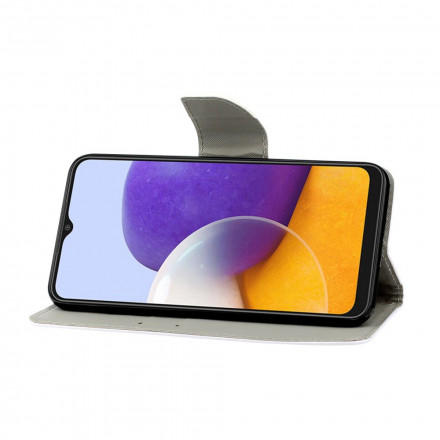 Housse Samsung Galaxy A22 5G Fleurs et Coeurs avec Lanière Housse Samsung Galaxy A22 5G Fleurs et Coeurs avec Lanière