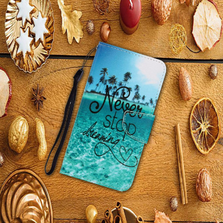 Housse Samsung Galaxy A22 4G Never Stop Dreaming Marine à Lanière Housse Samsung Galaxy A22 4G Never Stop Dreaming Marine à Lanière