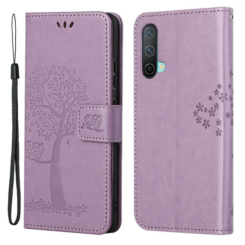 Housse OnePlus Nord CE 5G Arbre et Hiboux à Lanière