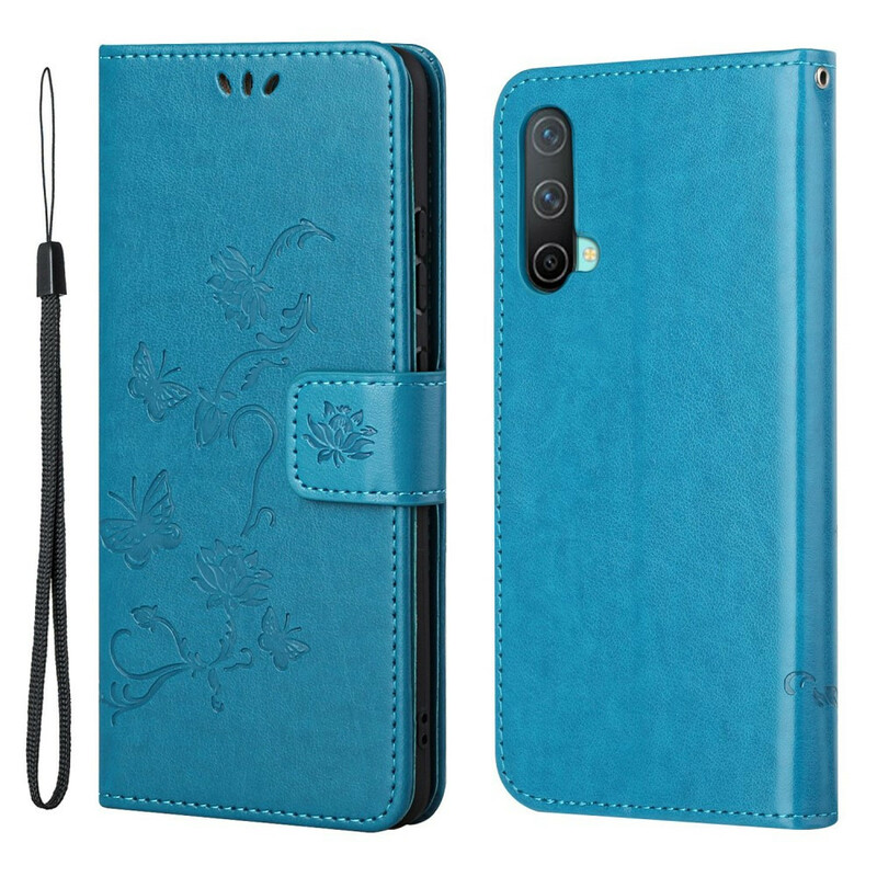 Housse OnePlus Nord CE 5G Papillons Et Fleurs À Lanière