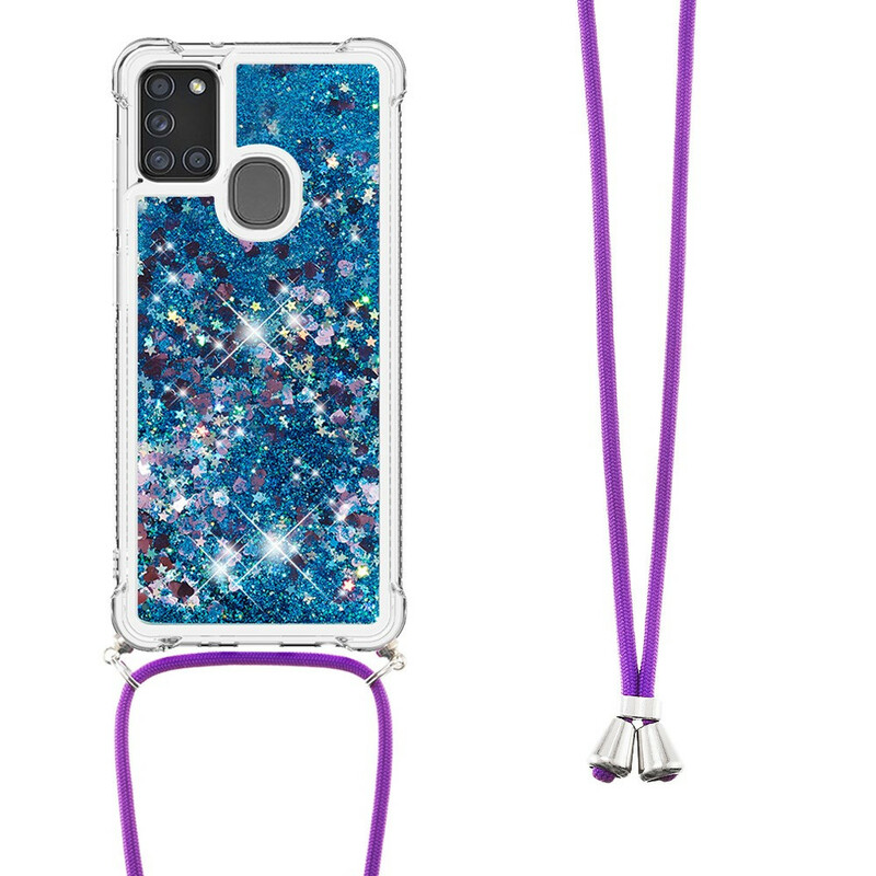 Coque Samsung Galaxy A21s Paillettes avec Cordon