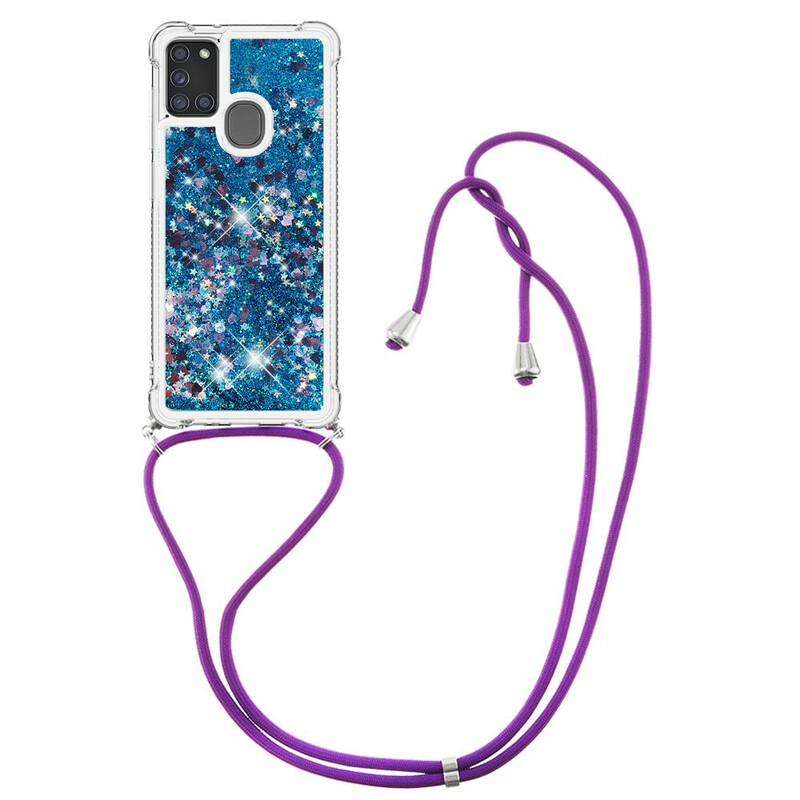 Coque Samsung Galaxy A21s Paillettes avec Cordon