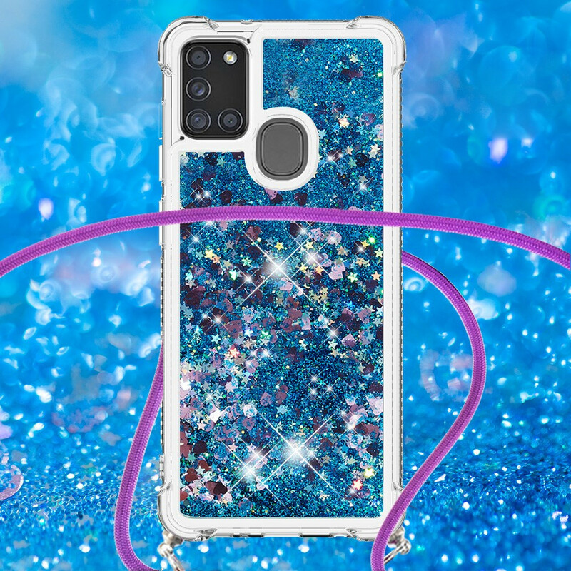 Coque Samsung Galaxy A21s Paillettes avec Cordon