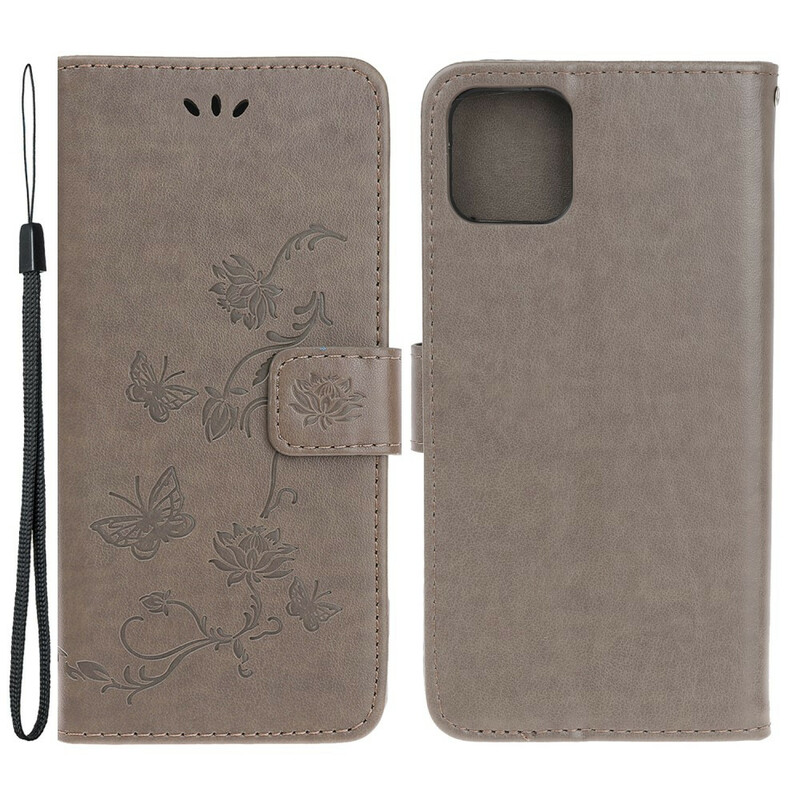 Housse iPhone 13 Mini Papillons et Fleurs à Lanière