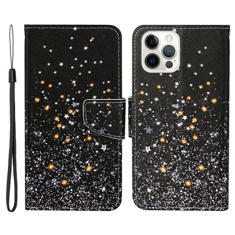 Housse iPhone 13 Pro Étoiles et Paillettes avec Lanière Housse iPhone 13 Pro Étoiles et Paillettes avec Lanière