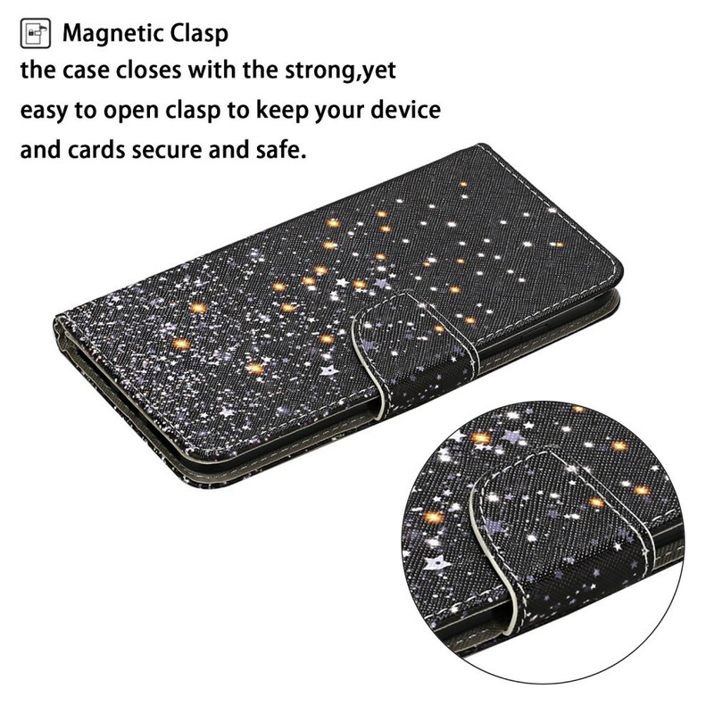 Housse iPhone 13 Pro Étoiles et Paillettes avec Lanière Housse iPhone 13 Pro Étoiles et Paillettes avec Lanière