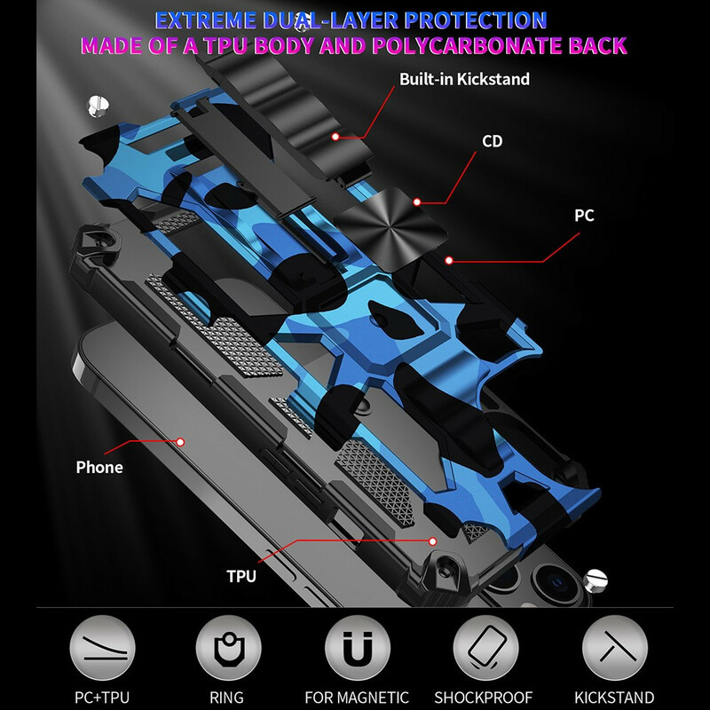 Coque iPhone 13 Pro Camouflage Support Amovible