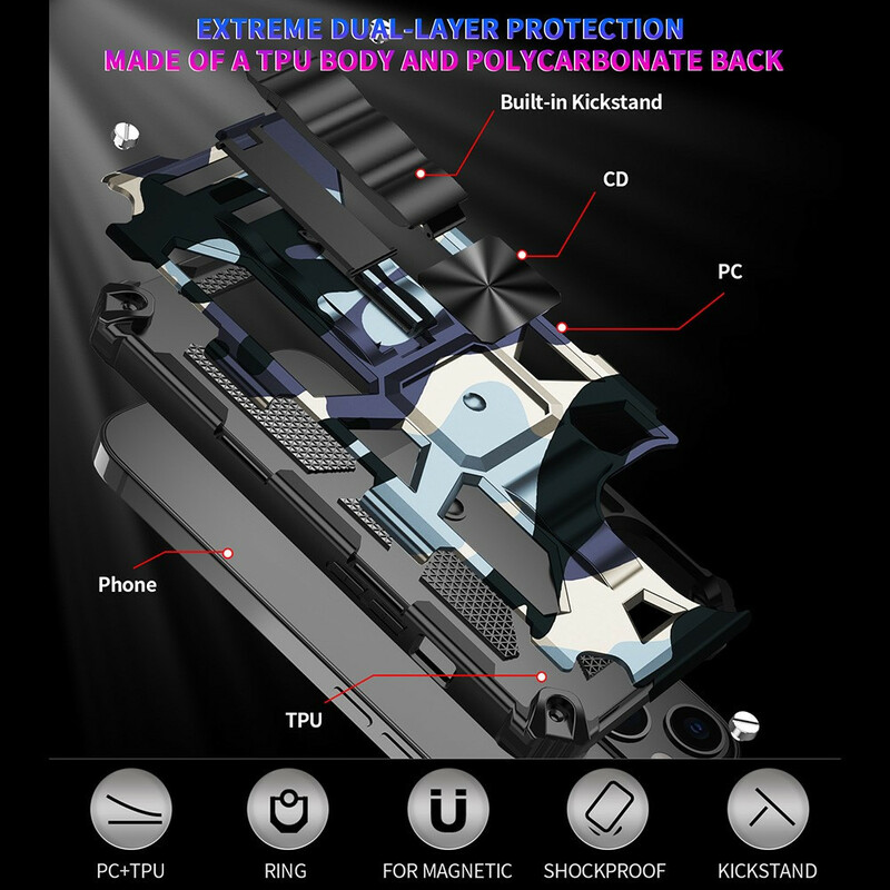 Coque iPhone 13 Pro Camouflage Support Amovible