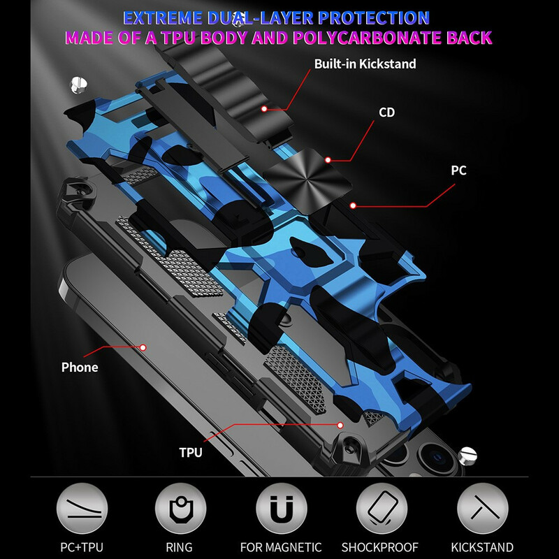 Coque iPhone 13 Pro Max Camouflage Support Amovible