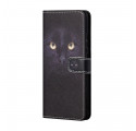 Housse Xiaomi Redmi 10 Yeux de Chat Noir à Lanière