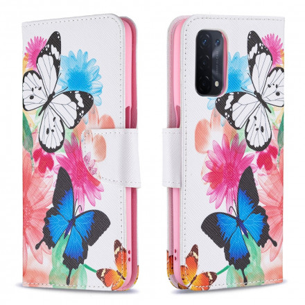 Housse Oppo A54 5G / A74 5G Papillons et Fleurs Peints