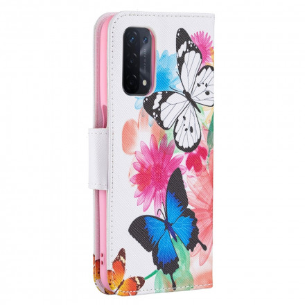 Housse Oppo A54 5G / A74 5G Papillons et Fleurs Peints