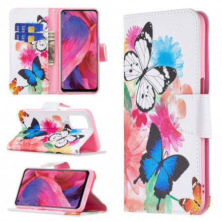 Housse Oppo A54 5G / A74 5G Papillons et Fleurs Peints