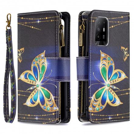 Housse Oppo A94 5G Poche Zippée Papillons