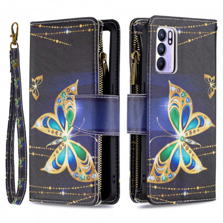 Housse Oppo Reno 6 5G Poche Zippée Papillons Housse Oppo Reno 6 5G Poche Zippée Papillons