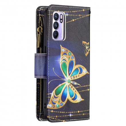 Housse Oppo Reno 6 5G Poche Zippée Papillons Housse Oppo Reno 6 5G Poche Zippée Papillons