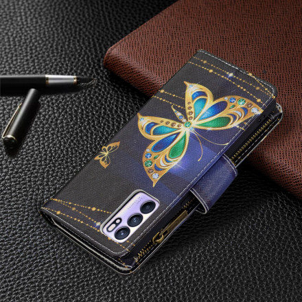 Housse Oppo Reno 6 5G Poche Zippée Papillons Housse Oppo Reno 6 5G Poche Zippée Papillons