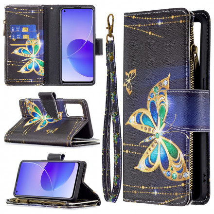 Housse Oppo Reno 6 5G Poche Zippée Papillons Housse Oppo Reno 6 5G Poche Zippée Papillons