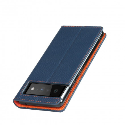 Flip Cover Google Pixel 6 Cuir Litchi Véritable à Lanière Flip Cover Google Pixel 6 Cuir Litchi Véritable à Lanière