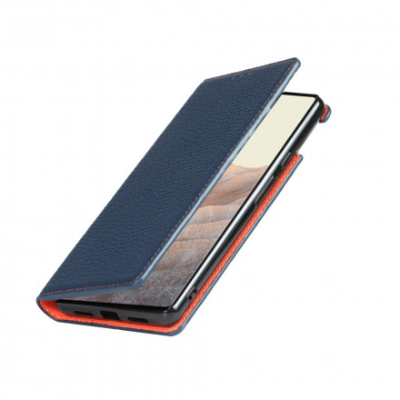 Flip Cover Google Pixel 6 Cuir Litchi Véritable à Lanière Flip Cover Google Pixel 6 Cuir Litchi Véritable à Lanière
