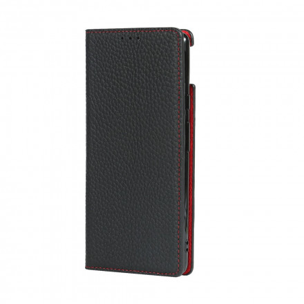 Flip Cover Google Pixel 6 Cuir Litchi Véritable à Lanière