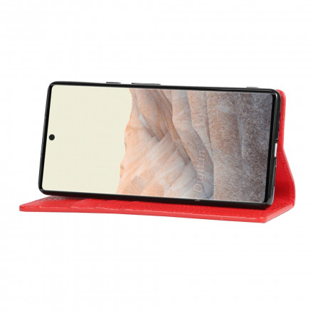 Flip Cover Google Pixel 6 Cuir Litchi Véritable à Lanière