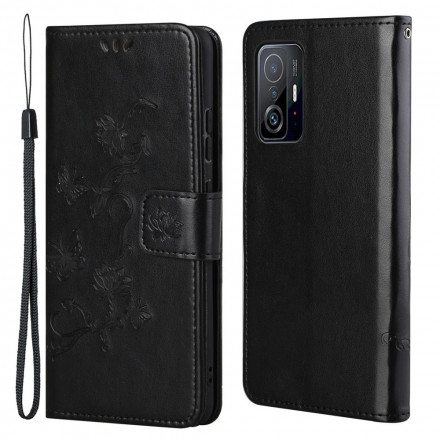 Housse Xiaomi 11T / 11T Pro Papillons Et Fleurs À Lanière