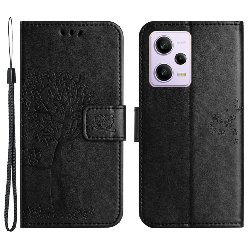 Housse Xiaomi Redmi Note 12/Poco X5 5G Arbre et Hiboux à Lanière