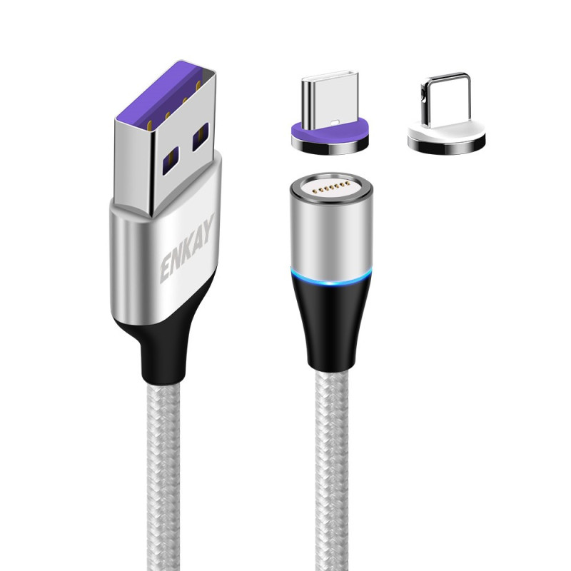 Câble de Charge Embout Magnétique 2-en-1 USB USB-C et Lightning