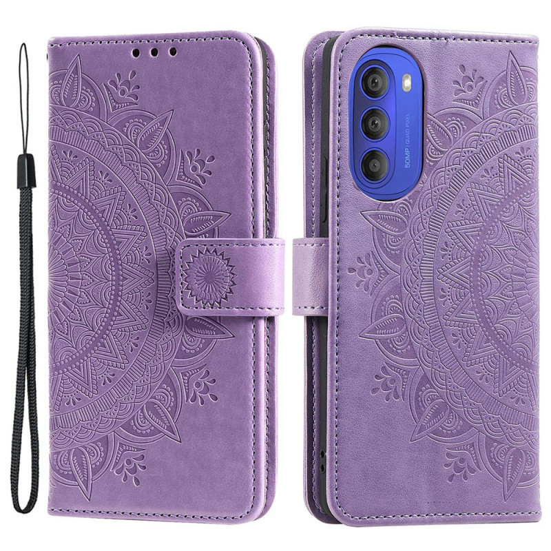 Housse Moto G51 5G Mandala Soleil à Lanière