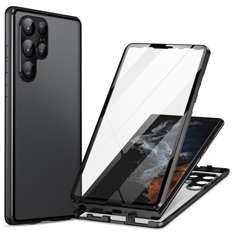 Coque Samsung Galaxy S24 Ultra 5G Cadre Magnétique en Métal et Verre Trempé Avant et Arrière