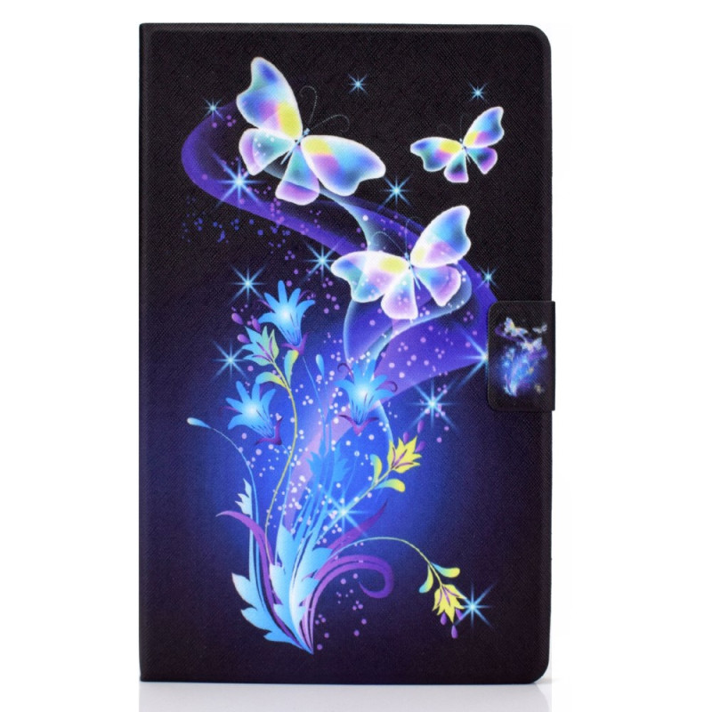 Housse Samsung Galaxy Tab A11 Plus / A9 Plus Papillons et Fleurs Style Fluo