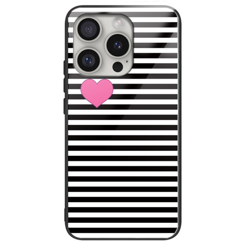 Coque iPhone 16 Pro Max Verre Rayures et Coeurs