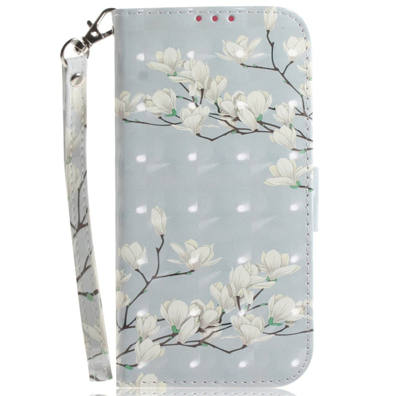 Housse Motorola Edge 60 Neo / 50 Neo Magnolias à Lanière