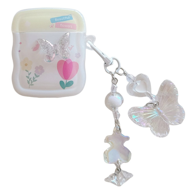 Coque AirPods 2 / 1 Pendentif Papillons et Fleurs
