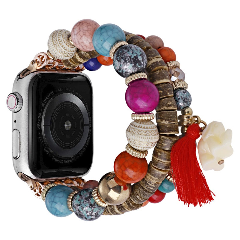 Bracelet Apple Watch Series 46mm à 42mm / SE / Ultra 49mm Perles Ethniques et Pendentif Éléphant