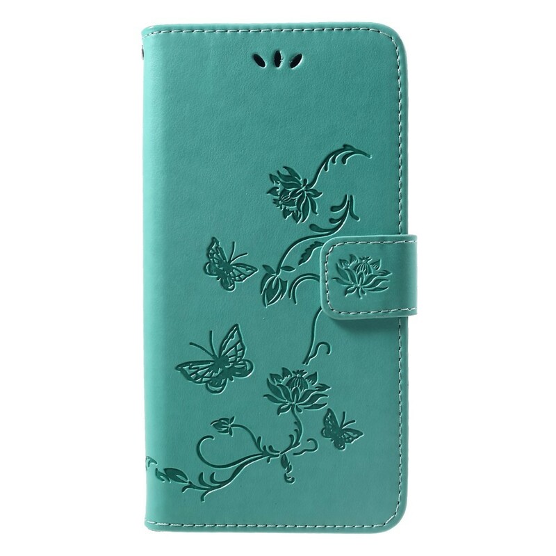 Housse Huawei P Smart Plus Papillons Et Fleurs À Lanière