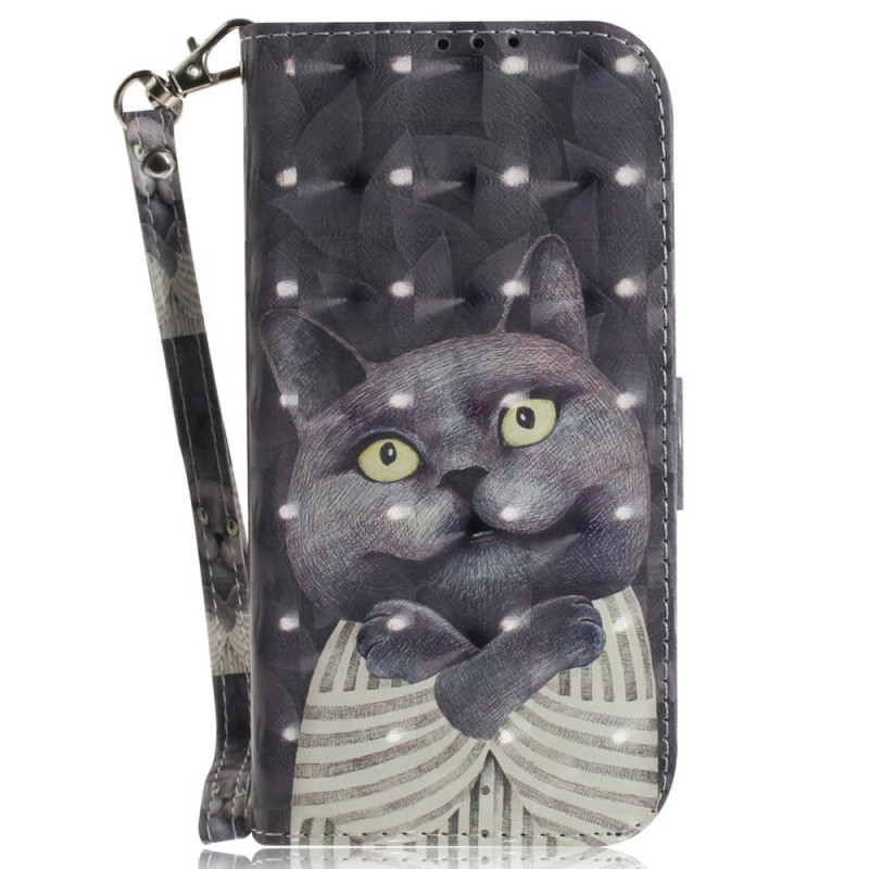 Housse Moto G05 / E15 Chat Gris à Lanière