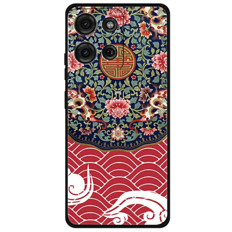 Coque Moto G75 5G Motif Floral et Dragon