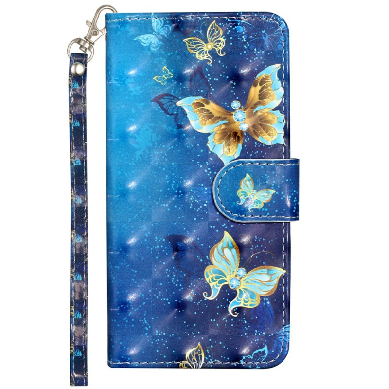 Housse iPhone 17E / 16E Papillons Bleus et Or